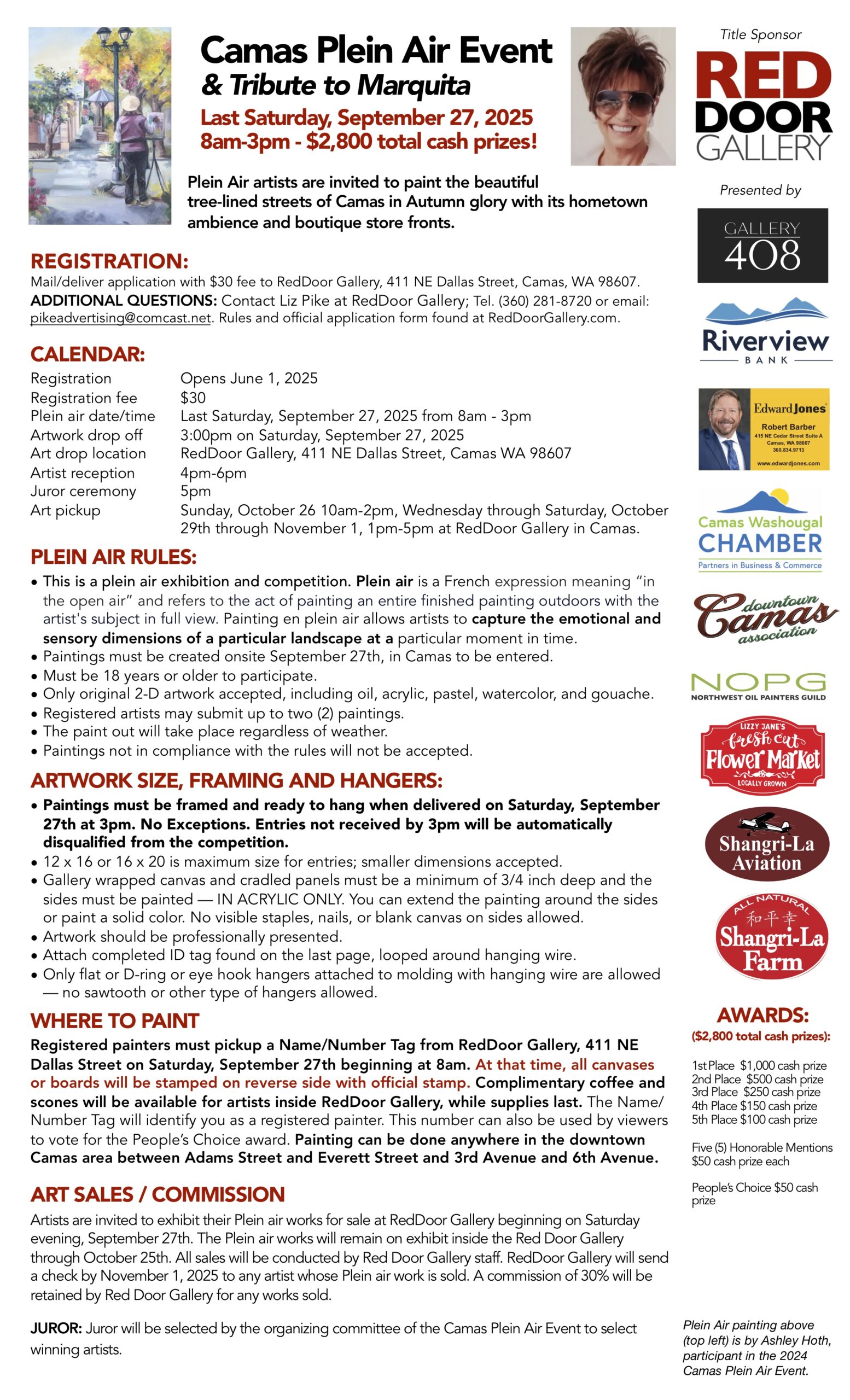 Rules and guidelines for participating in the Camas Plein Air event, 2025.